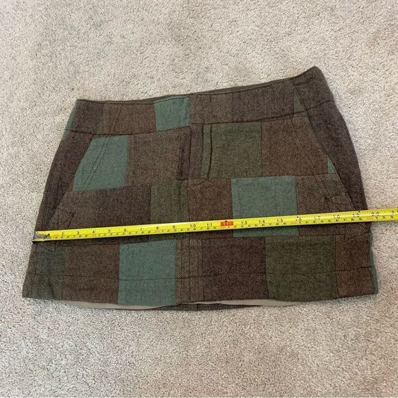 AMERICAN Eagle brown green wool patchwork square print mini skirt Sz 10 - Picture 9 of 11